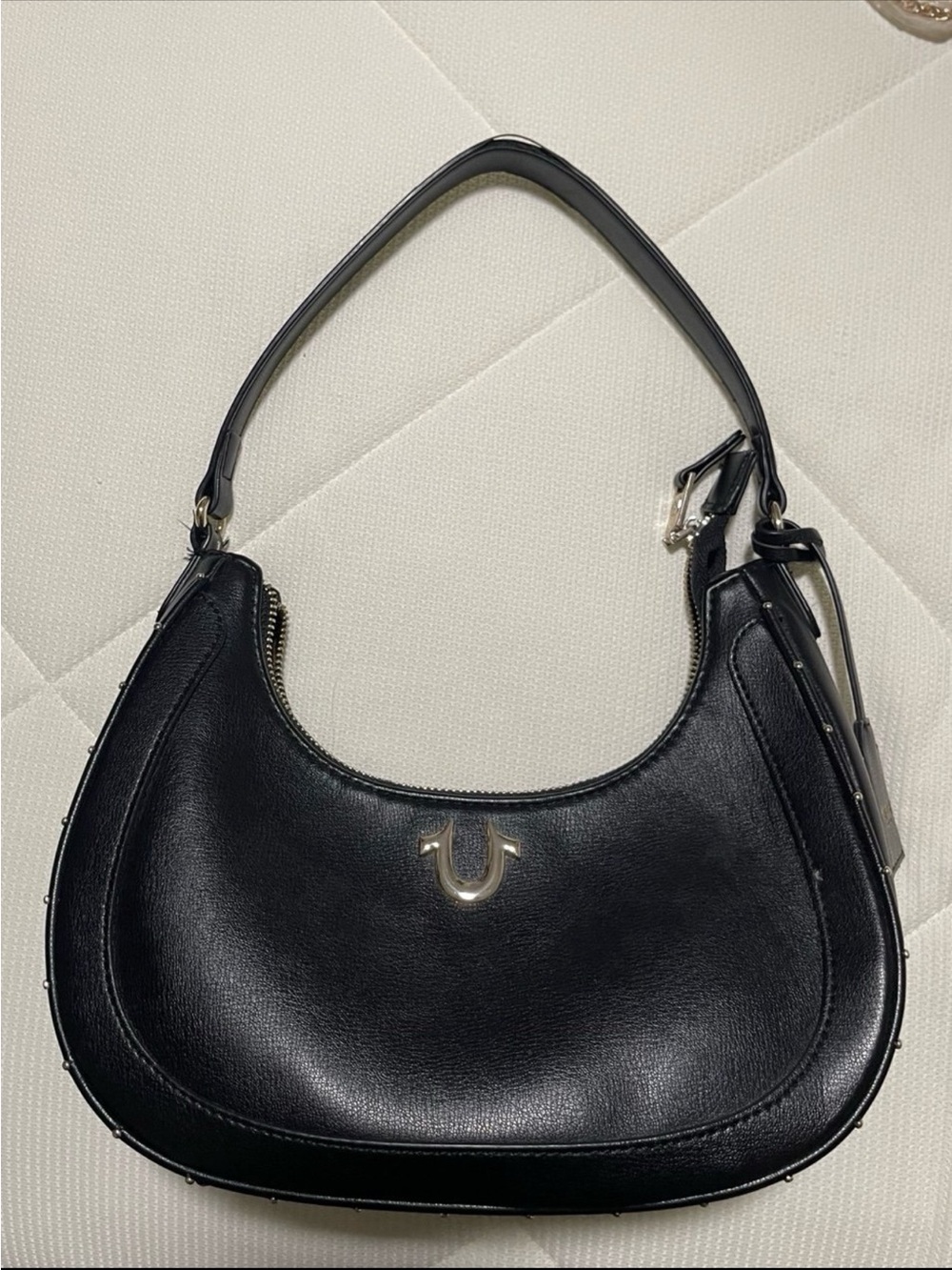 Black Leather Crescent Shoulder Bag - True Religion